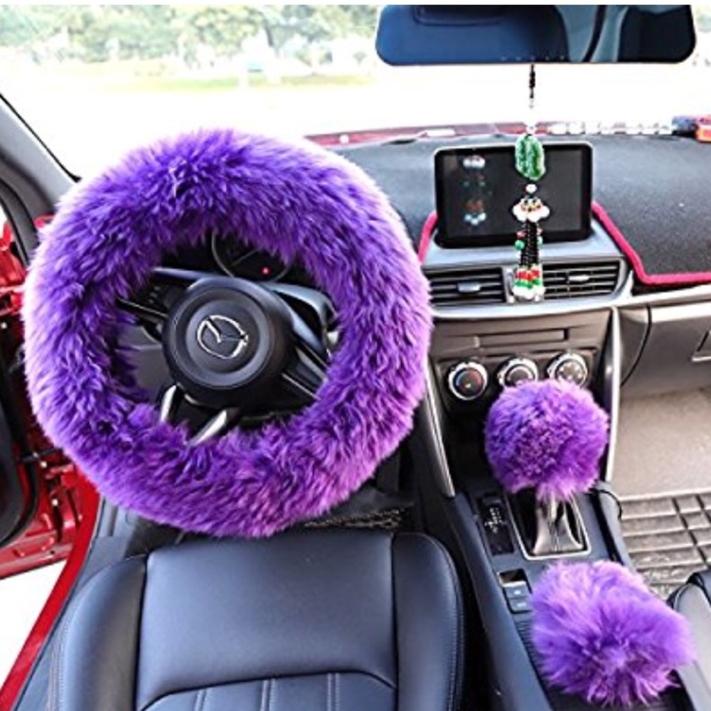 Purple fuzzy warm steering wheel cover wool